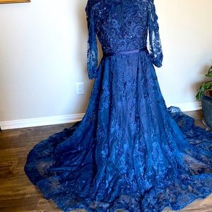 Ball Gown Long Sleeves Navy Blue Gorgeous Dress